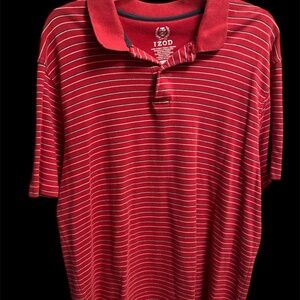 IZOD Men's XL Red Striped Short Sleeve Polo Shirt Golf Rugby High Low